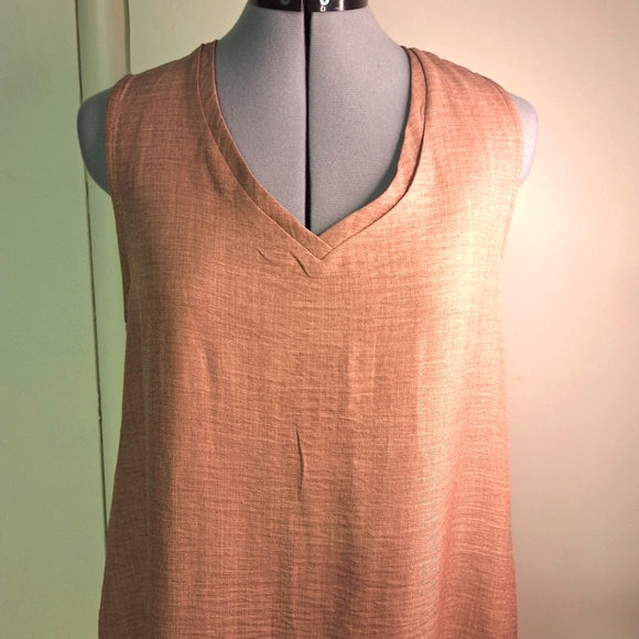 Tan/ Mauve V Neck Shift Dress W/Pockets, Linen Sz S - Picture 3 of 6